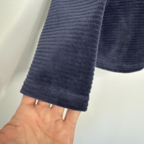 LL Bean Soft Stretch Courduroy Pullover Blue Half Zip Velour Petite L - Picture 5 of 10